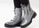 Waldl&auml;ufer, gef&uuml;tterte Damen-Stiefeletten, Winterschuhe, Weite H, mit Lammfell ALTSILBER