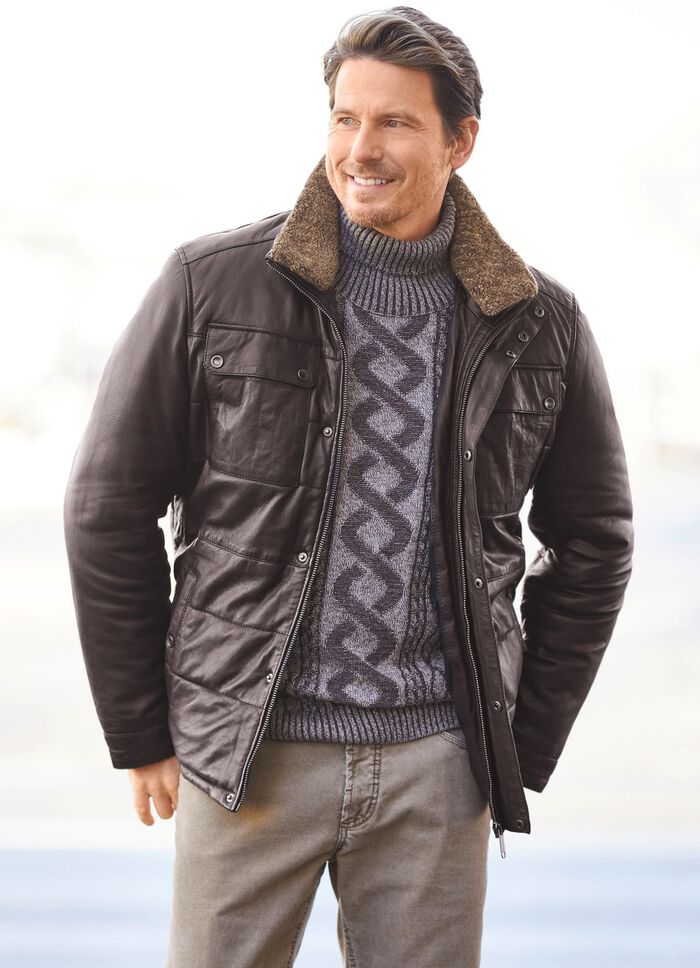 Lederkurzjacke mit echtem Lammfellbesatz 