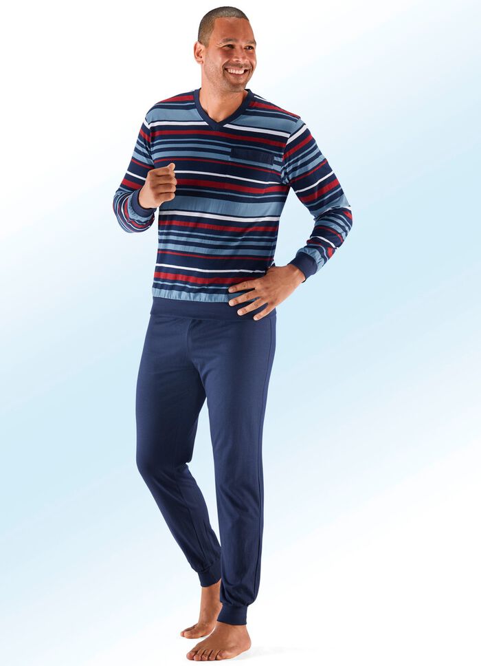 Zweierpack Schlafanz&uuml;ge mit V-Ausschnitt und garngef&auml;rbtem Ringeldessin 