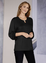 Exzellentes Shirt mit Schlitz und Zierschmuck in 2 Farben SCHWARZ