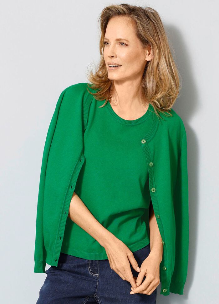 Strickjacke aus reiner Baumwolle GR&Uuml;N