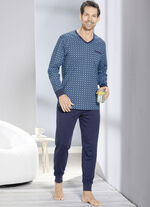 Schlafanzug mit V-Ausschnitt und B&uuml;ndchenabschl&uuml;ssen  