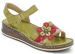 Sandalette in 3 Farben mit flotter Lederblüte, Weite G OLIV-BUNT