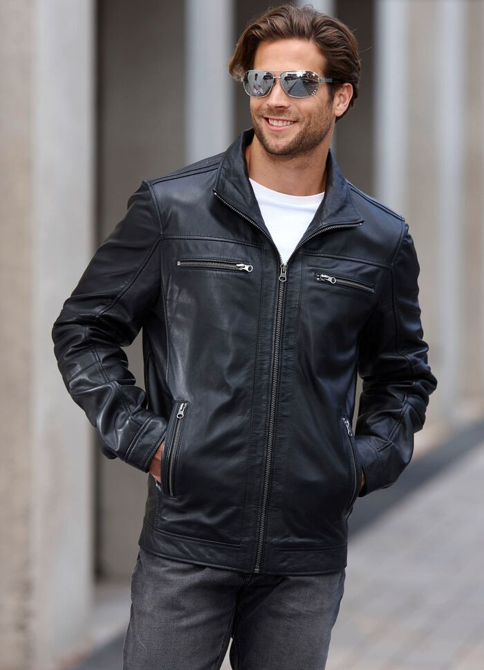 Lederkurzjacke mit Innentaschen 