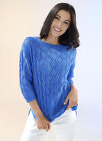 Pullover mit Ajour- und Strukturmuster MITTELBLAU