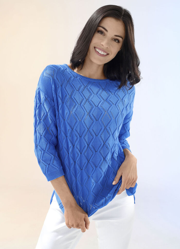 Pullover mit Ajour- und Strukturmuster MITTELBLAU