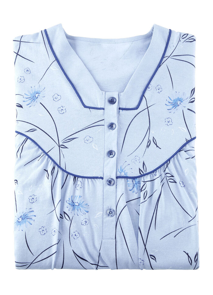 Nachthemd, Langarm mit Knopfleiste AZURBLAU-BUNT