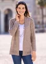 Strickjacke in feinem Netzstrick TAUPE