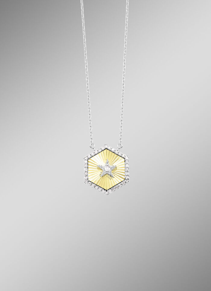Halskette in Bicolor mit 1 Brillant und 36 Diamanten 