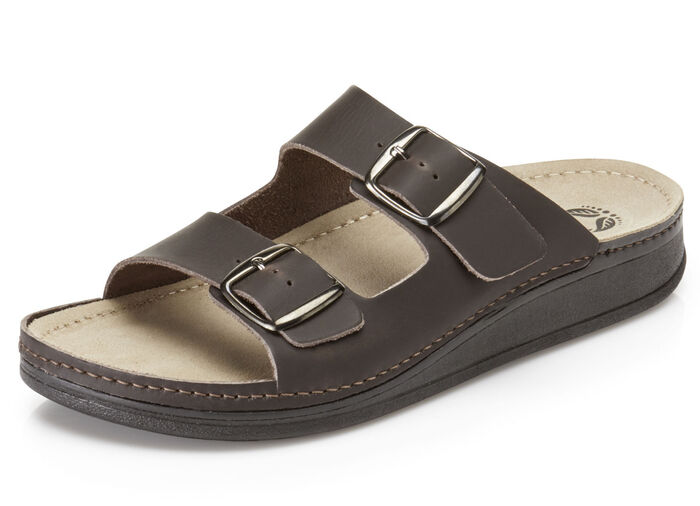 Mubb, bequeme Herren-Pantoletten, Weite H, aus Leder MOKKA