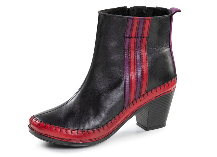 Gemini Stiefelette aus Rind-Nappaleder mit Kontraststreifen SCHWARZ-ROT-LILA
