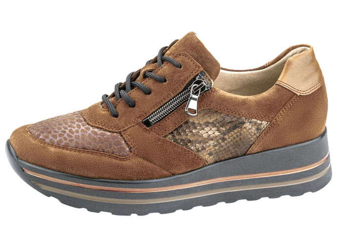 Waldläufer Schnürschuh mit Stretchmaterial im Ballenbreich COGNAC