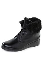 ELENA EDEN Schn&uuml;r-Stiefelette mit umschlagbarem Lammfellkragen SCHWARZ