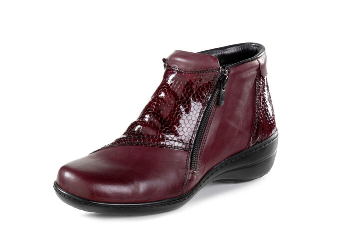 ELENA EDEN Bootie aus teilweise reptilgepr&auml;gtem Nappaleder BURGUND
