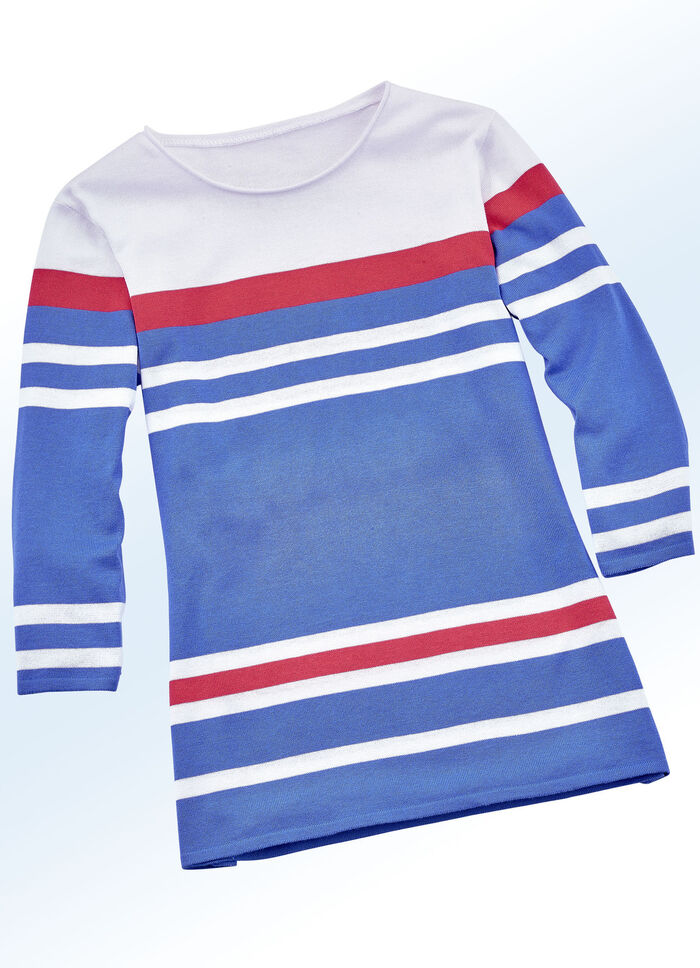 Pullover mit Ringelmuster BLAU-WEISS-KORALLE