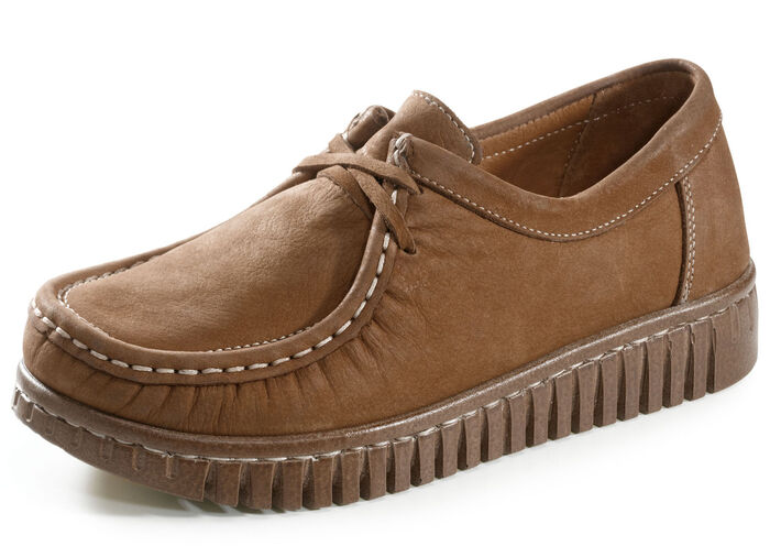 Mokassin-Schnürschuh aus Rind-Nubukleder BRAUN
