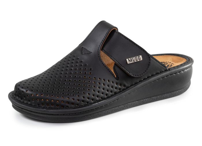 Mubb, sommerliche Damen-Clogs, Weite H, mit herausnehmbarem Fu&szlig;bett SCHWARZ