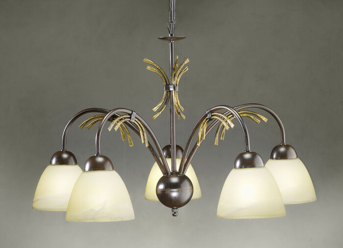 Pendelleuchte, 5-flammig, mit Gestell aus Eisen 