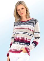 Pullover in Ringeldessin mit Ajourakzenten 