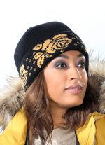 Warme Strick-M&uuml;tze SCHWARZ-GELB