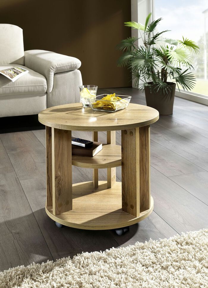 Couchtisch mit 2 Ablagefl&auml;chen und 4 Rollen 