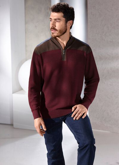Stehkragenpullover mit Strukturmix 
