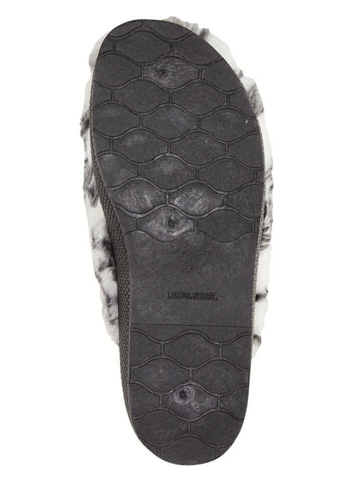 Pantoffel aus bedrucktem Pl&uuml;schmaterial ECRU-GRAU