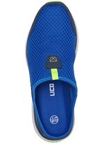 Sabot aus Textilmaterial mit Synthetikbes&auml;tzen BLAU-LIMONE