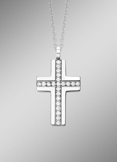 Klassischer Kreuz-Anh&auml;nger mit synth. Zirkonia 