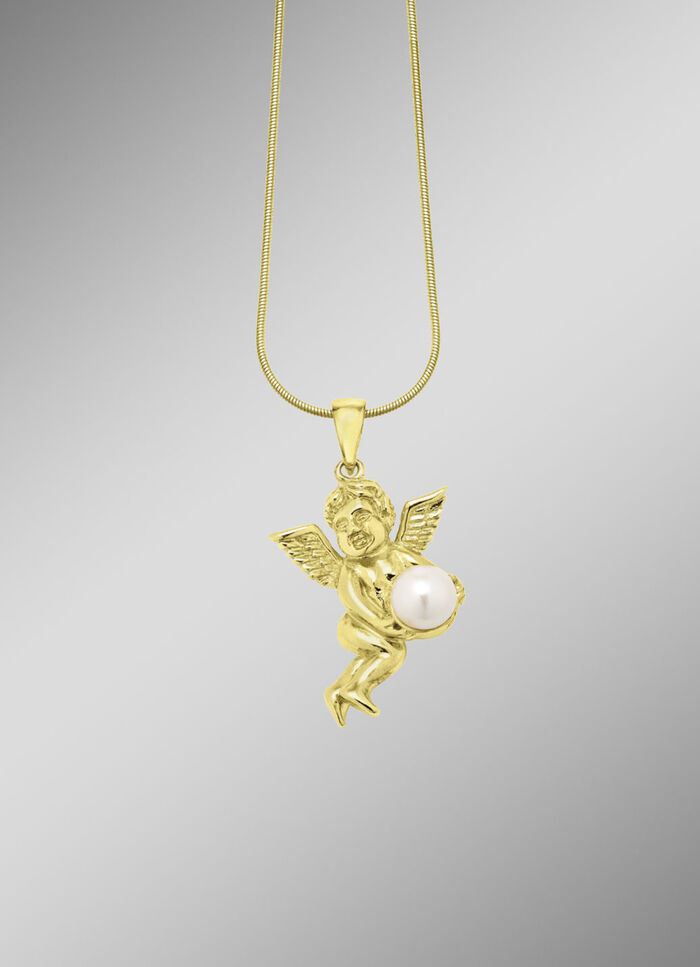 Himmlische Eleganz: Engel-Anhänger mit Süßwasser-Zuchtperle 