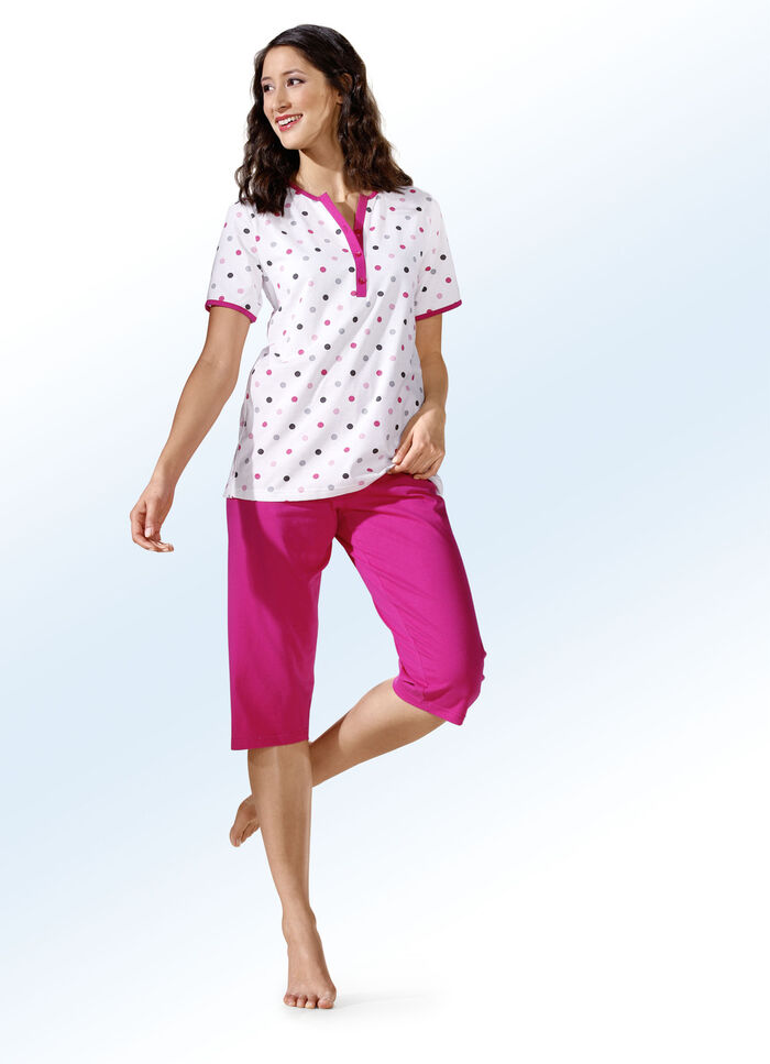 Zweierpack Schlafanzüge mit Pünktchen, lang- und kurzarm