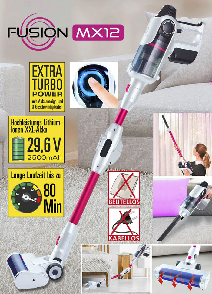 2-in-1 Akku Hand- und Bodenstaubsauger Fusion MX 12 MAGENTA