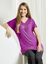 Shirt mit Schmuckstein-, Strass- und Plättchenzier in 2 Farben FUCHSIA