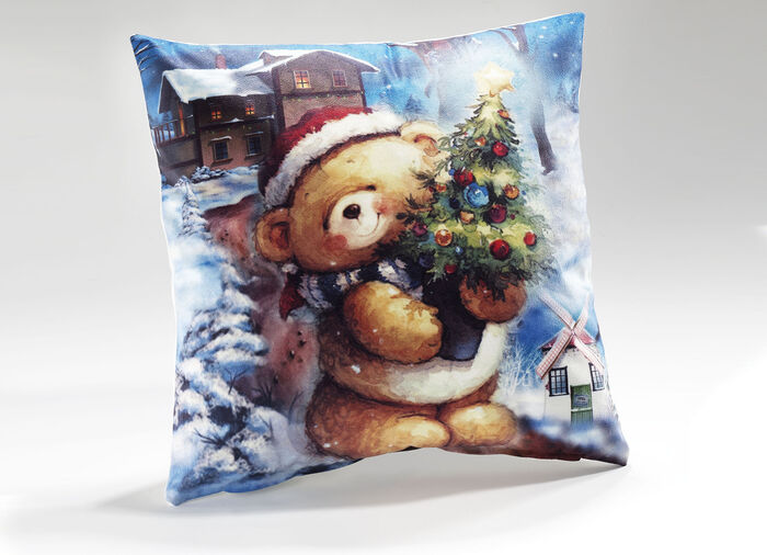 Kissenbezug "Teddybär mit Tannenbaum" 