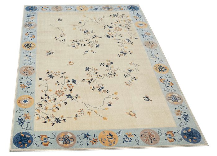 Br&uuml;cken und Teppiche mit Blumen- und Rankenmotiven BEIGE-HELLBLAU