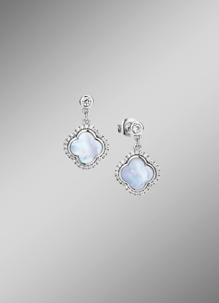 Kleeblatt-Ohrstecker aus Silber und Perlmutt 