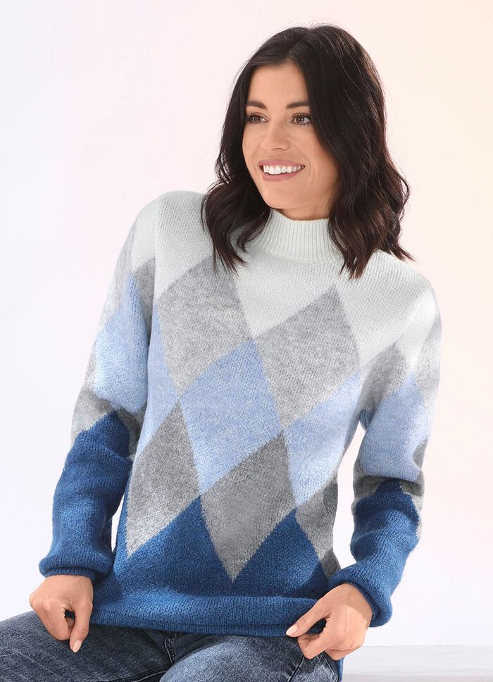 Pullover in sehr flauschiger Qualit&auml;t BLAU-GRAU-ECRU