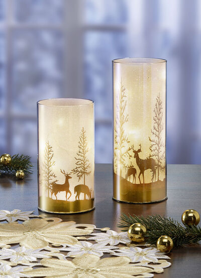 Windlicht mit integrierter Beleuchtung im 2er-Set 