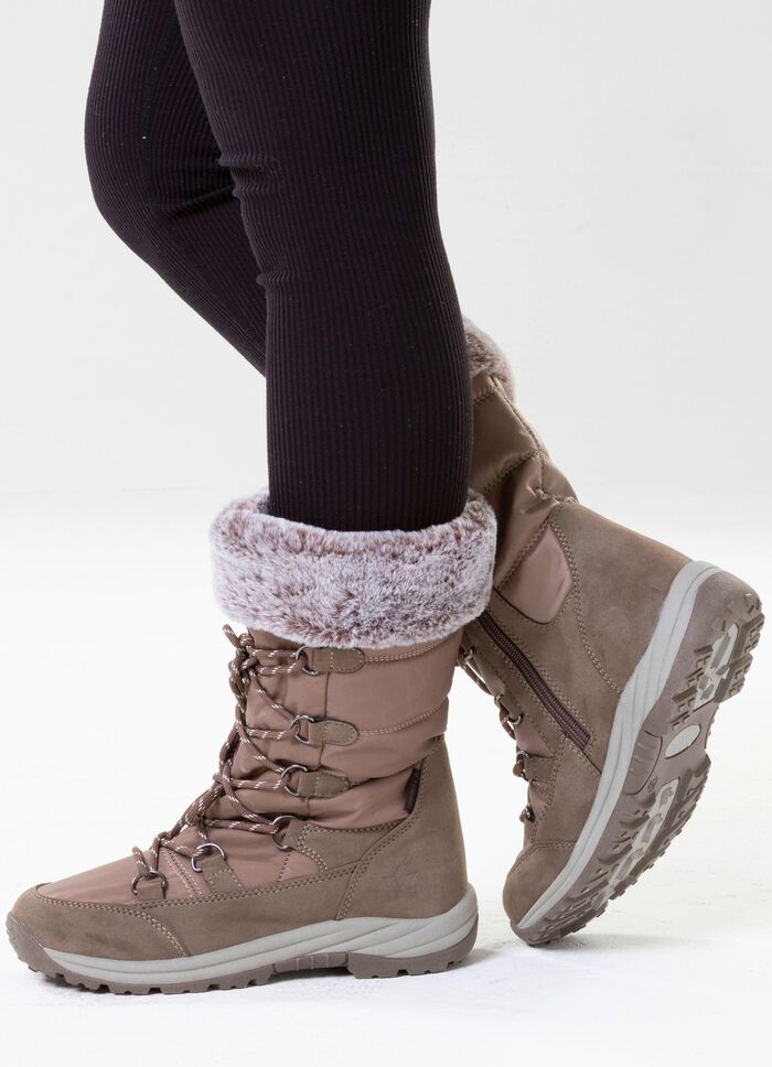 Gef&uuml;tterte Damen-Stiefel, Winterschuhe, mit Rei&szlig;verschluss TAUPE