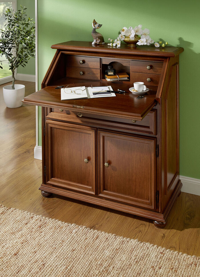 Teilmassiver Sekretär mit Metallknöpfen NUSSBAUM