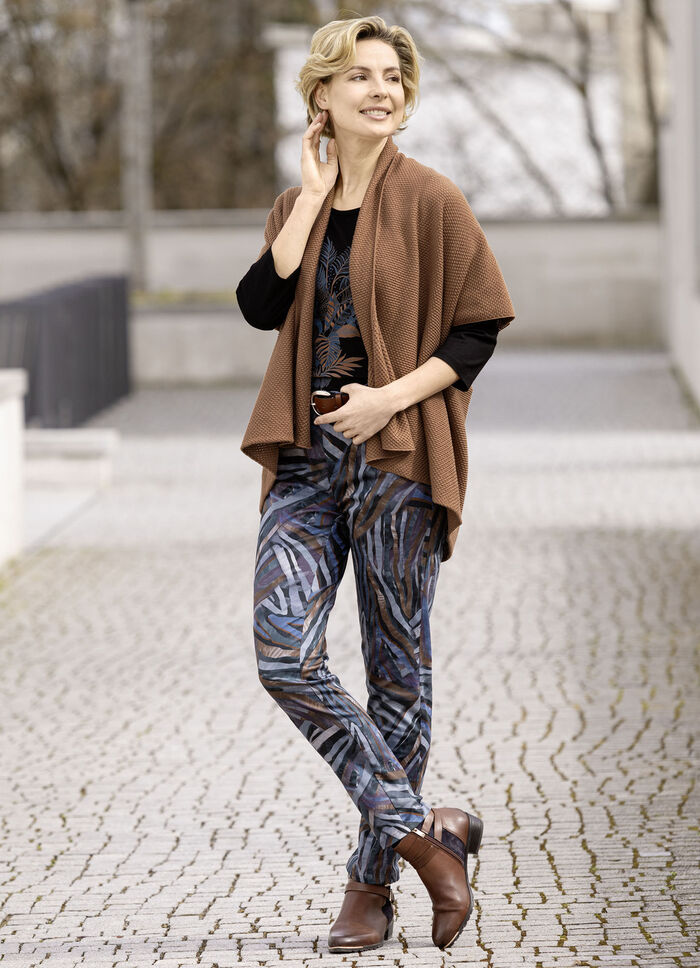 Hose mit rückwärtigen Dehnbundeinsätzen JEANSBLAU-SCHOKO-AUBERGINE