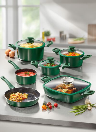 XXL-Topfset mit Antihaft-Keramikbeschichtung und Silikon-Glasdeckeln 
