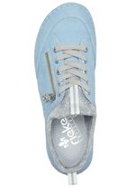 Rieker Schn&uuml;rschuh aus floral bedrucktem Textilmaterial mit Metallicschimmer HELLBLAU-GRAU