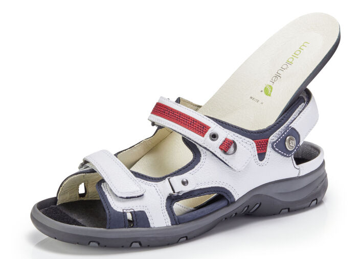 Waldläufer, sportliche Damen-Sandalen, Weite H, mit herausnehmbarem Fußbett WEISS-BLAU-ROT
