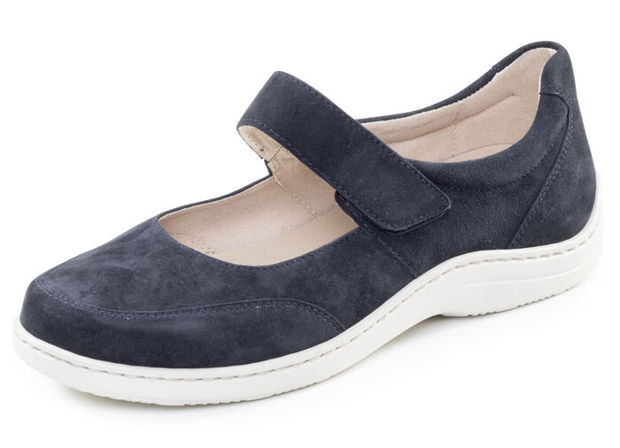 ELENA EDEN, bequeme Damen-Slipper, Weite H, mit herausnehmbarem Fußbett MARINE