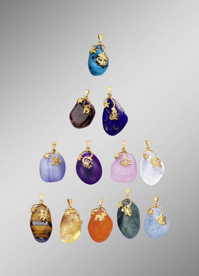 Sternzeichen-Anh&auml;nger mit echten Monats-Edelsteinen 