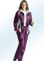 Freizeitanzug mit Druck und Kontrast-Verarbeitung AUBERGINE-HELLGRAU MELIERT