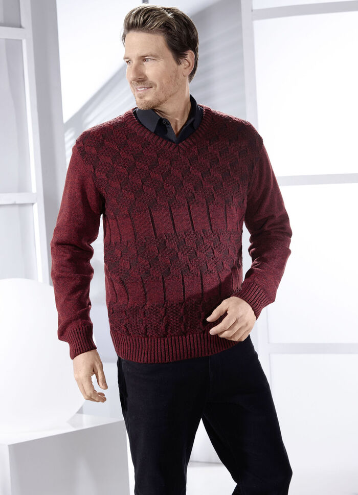 Attraktiver Pullover mit V-Ausschnitt in 2 Farben ROTBRAUN