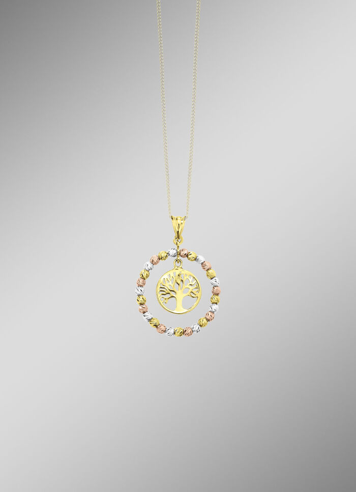 Diamantierter Lebensbaum-Anh&auml;nger in Tricolor 