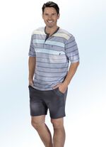 Hajo Klima Komfort Shorty mit garngefärbtem Ringeldessin, Knopfleiste, Brusttasche 